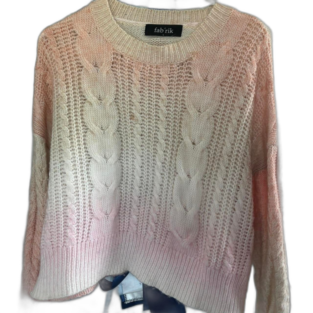 FABRIK Soft Knitted Ombre Large Women's Pink and Cream Cozy Autumn Sweater